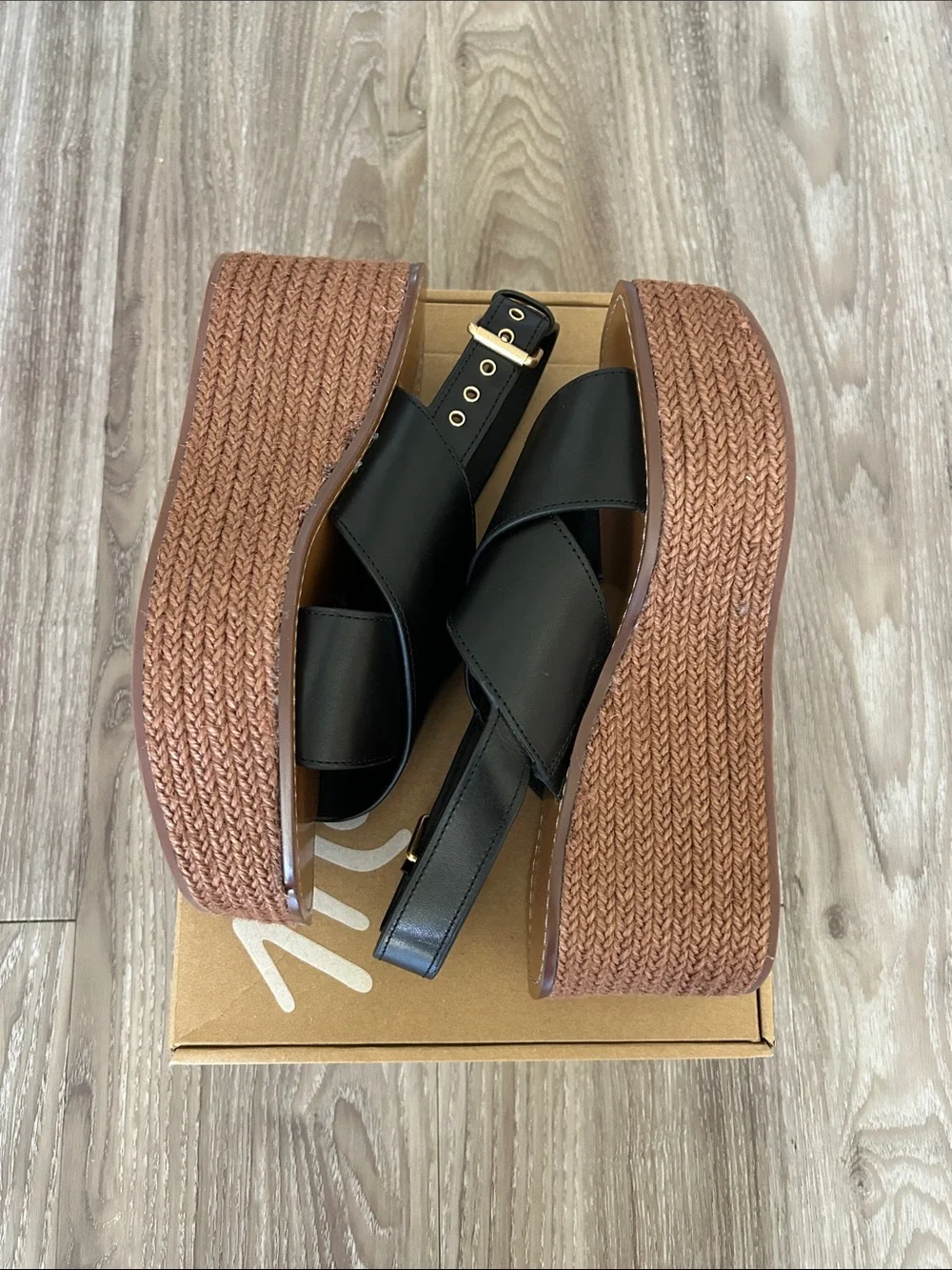 Madewell Black Leather Platform Espadrille Sandals